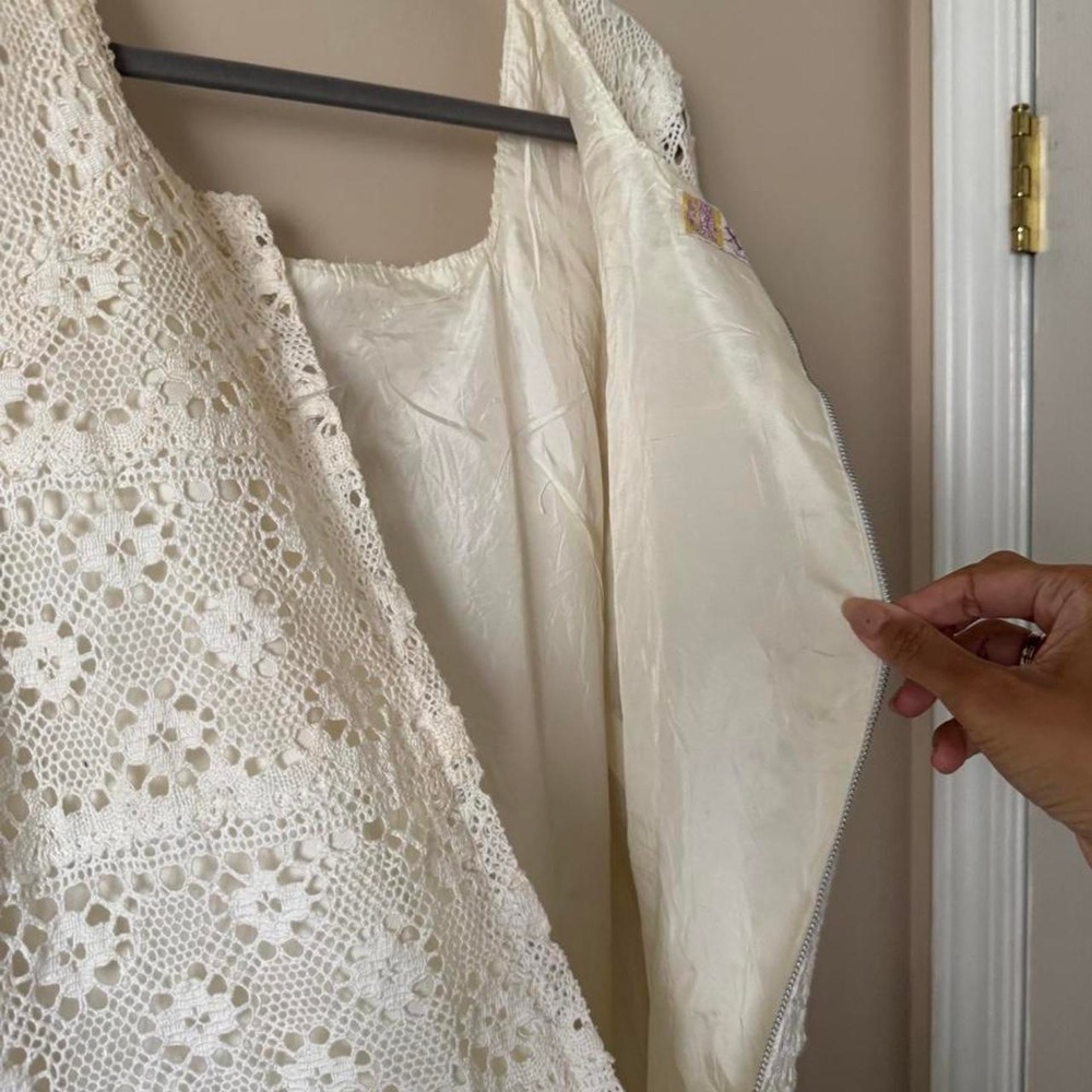 Vintage Mexican Crochet Wedding Dress Medium Cotton 60 70 bell flare bridal - Picture 8 of 8